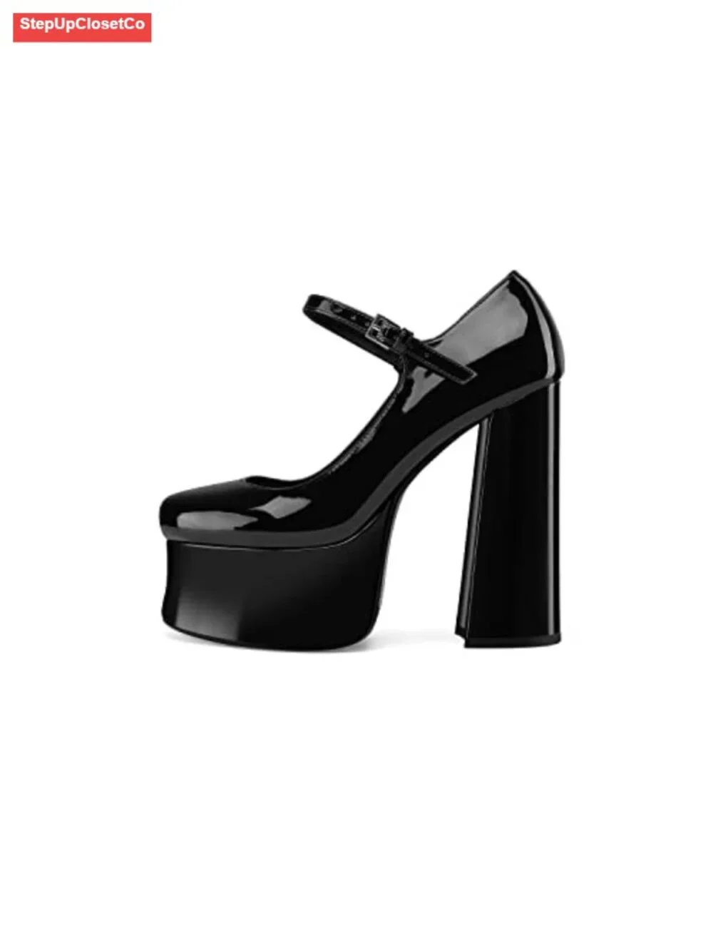 Women's Patent Leather Block Heel Platform Pumps